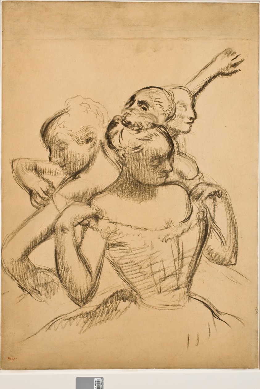 चार नर्तकों का समूह, c.1902 (मनीला-टोंड पेपर पर लकड़ी का कोयला) द्वारा एडगर डीगास