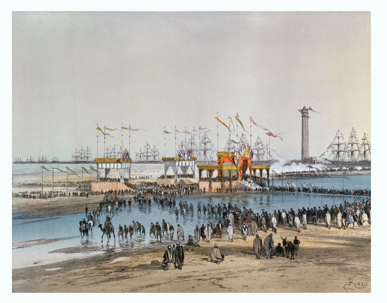 1869 में महारानी यूजिनी द्वारा स्वेज नहर के उद्घाटन के लिए पोर्ट सईद में &39;ते देम&39;, जूल्स डिडिएर (1831-c.80) द्वारा उत्कीर्ण द्वारा एडौर्ड रिउ