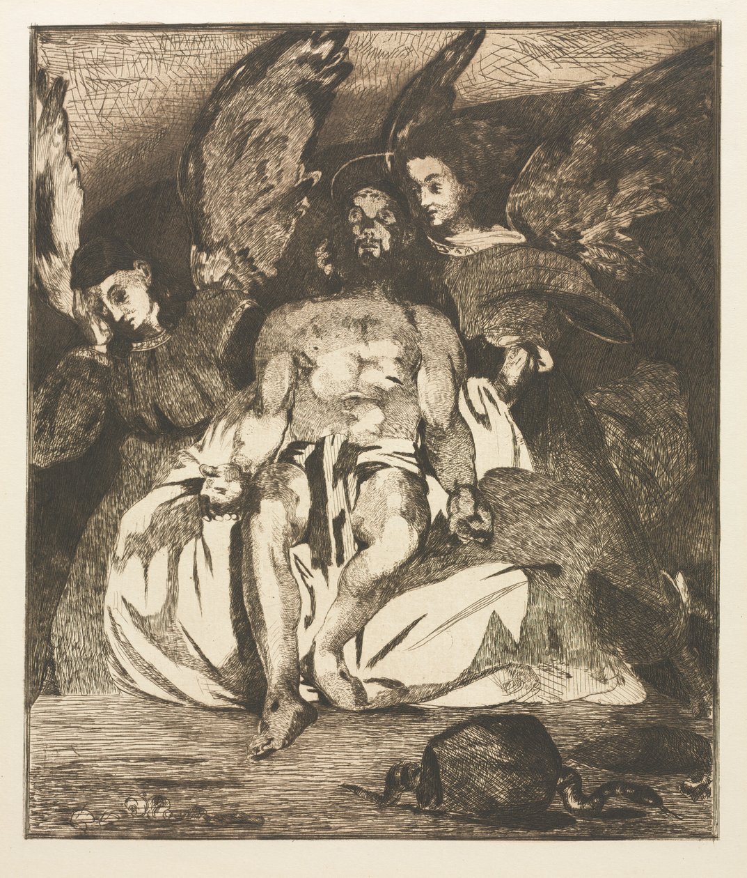 1866-1867 एन्जिल्स के साथ मृत मसीह। द्वारा एडोर्ड मैनेट