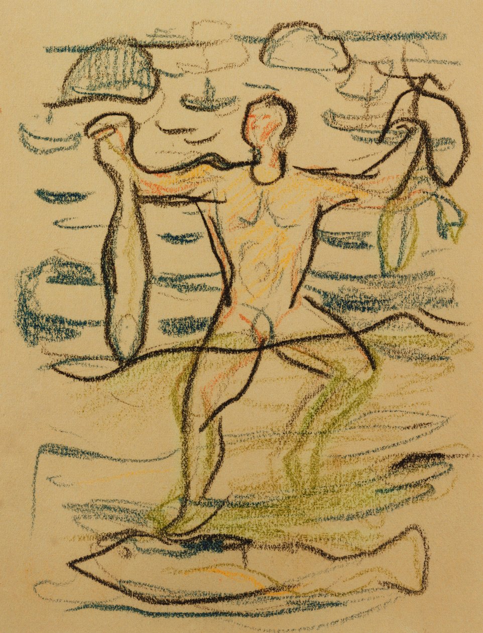 फिश के साथ, सी। 1915-20 (रंगीन चाक) द्वारा एडवर्ड चबाना