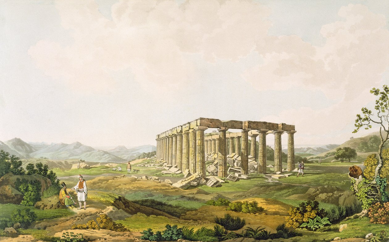 अपोलो एपिक्यूरियस का मंदिर, थॉमस मेडलैंड, 1819 (एक्वाटिंट) द्वारा उत्कीर्ण &39;व्यूज इन ग्रीस&39; के भाग 5 से प्लेट 25 द्वारा एडवर्ड डोडवेल