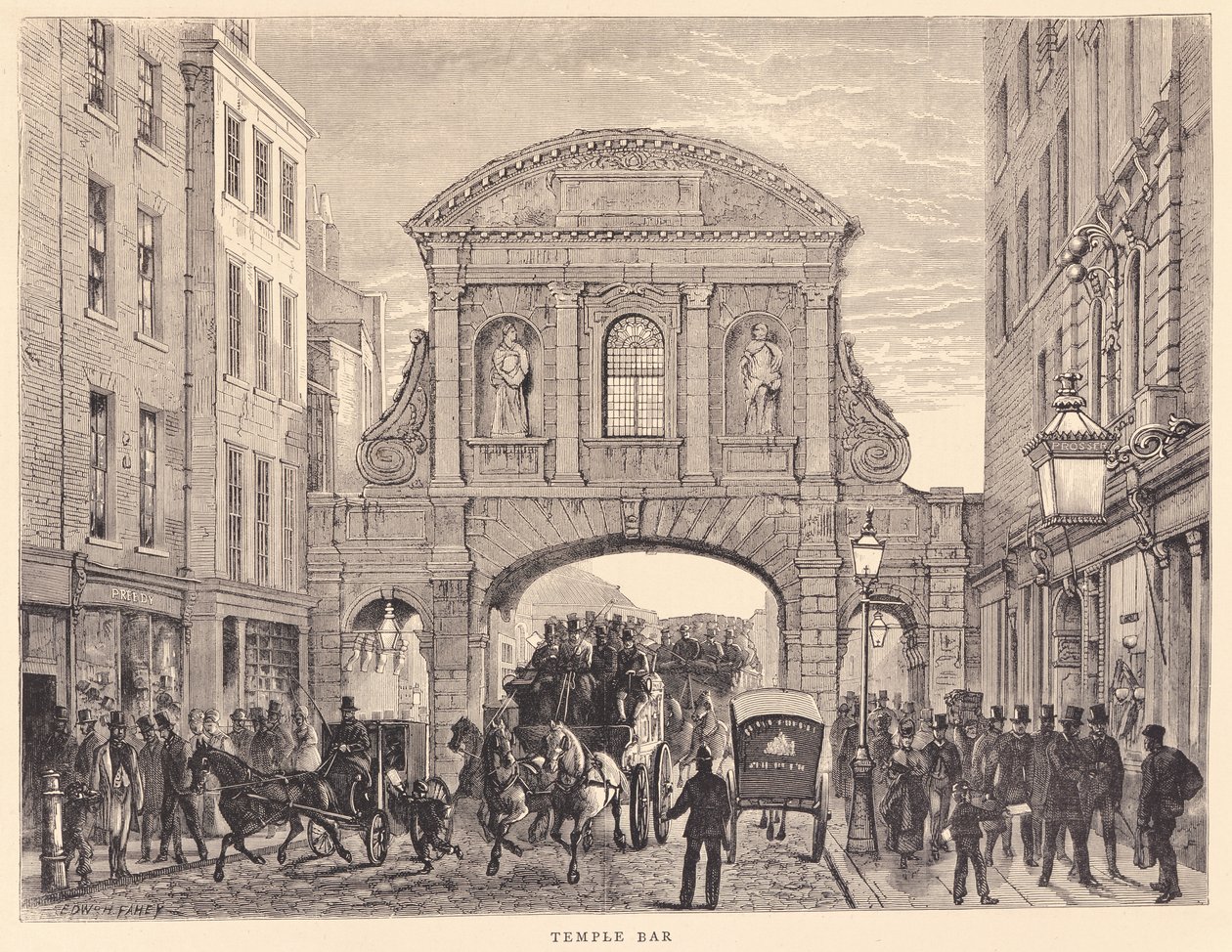 फ्लीट स्ट्रीट में मंदिर बार, c.1870 द्वारा एडवर्ड हेनरी फेहे