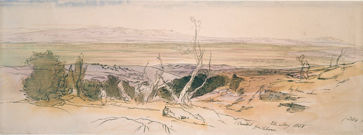 Baalbek from Lebanon, 1858.  द्वारा एडवर्ड लीयर
