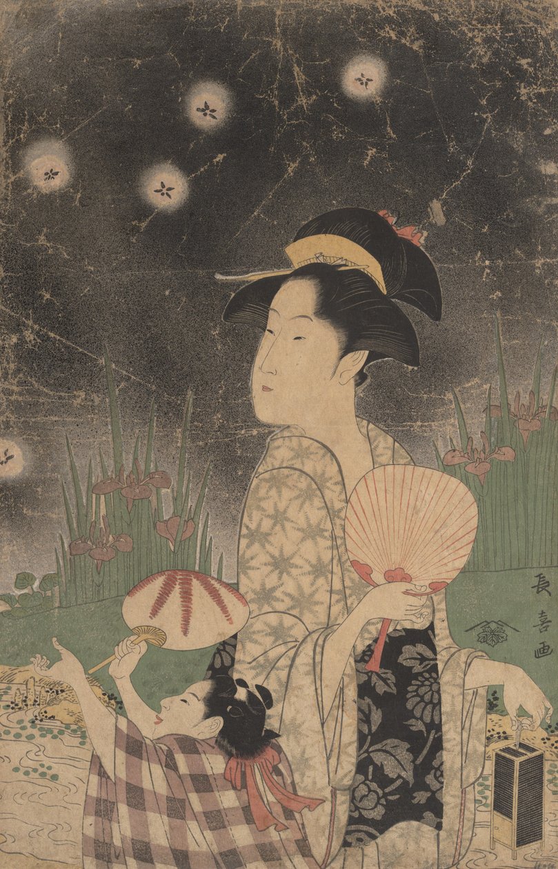 जुगनू पकड़ने वाली महिला और बच्चा, सीए। 1793. द्वारा Eis Esai Chōki