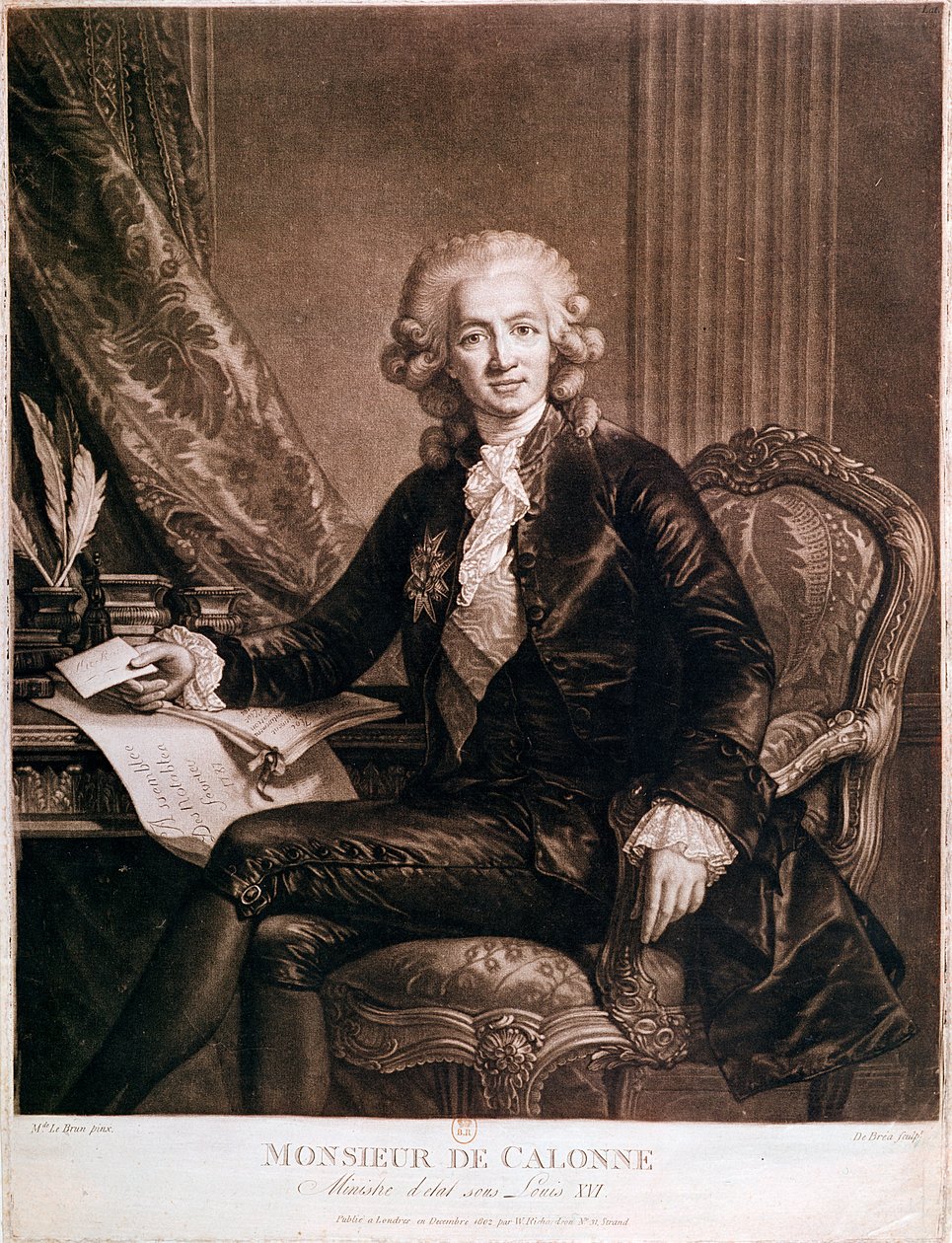 चार्ल्स एलेक्जेंडर डे कैलोने (1734-1802) लुईस XVI (1754-93) के वित्त के जनरल कंट्रोलर डी ब्रे द्वारा उत्कीर्ण द्वारा एलिजाबेथ लुईस विगि लेब्रुन