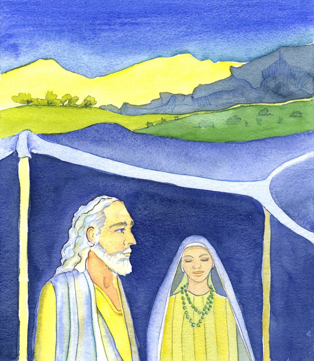 अब्राहम और सारा, 2001 (डब्ल्यू - सी कागज पर) द्वारा एलिजाबेथ वांगो
