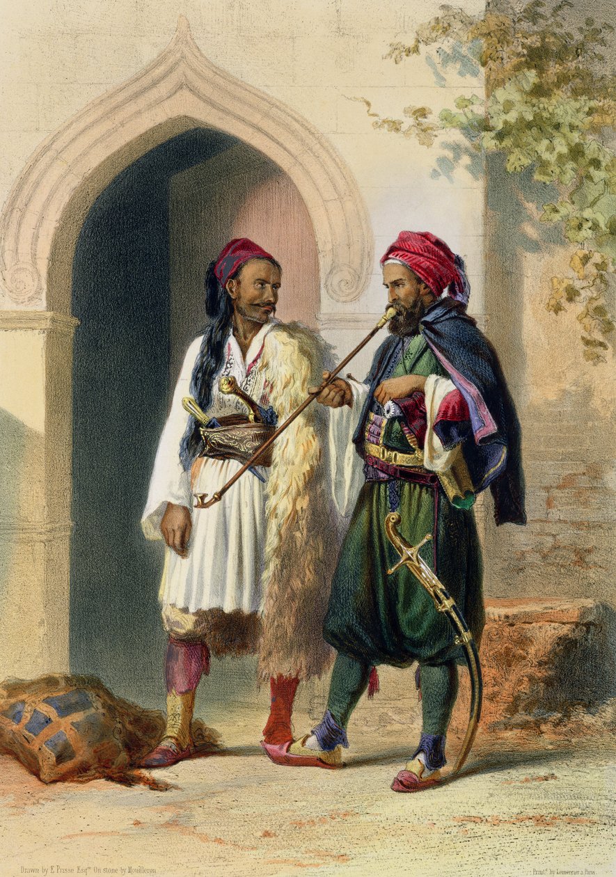 अलेक्जेंड्रिया में अर्नौट और उस्मानली सोल्जर्स, &39;द वैली ऑफ द नाइल&39; का चित्रण, मॉइलर, पब द्वारा उकेरा गया। लेमरसीर द्वारा, 1848 द्वारा एमिल प्रिसे डी'वेनस