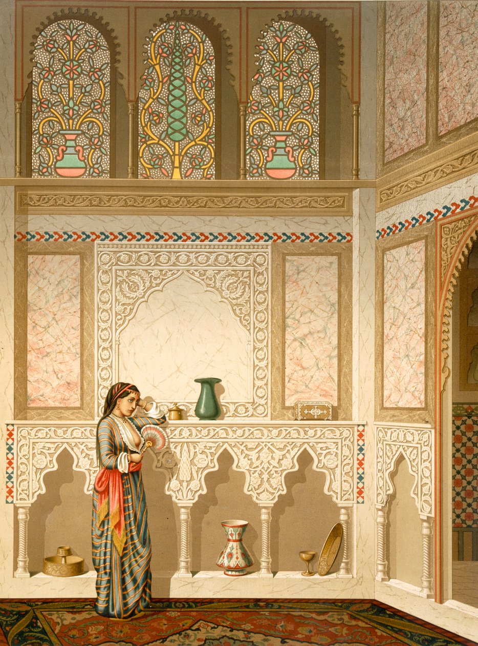 काहिरा: सिदी यूसुसे अदामी के घरेलू घर का इंटीरियर, 19 वीं शताब्दी (क्रोमोलिथो) द्वारा एमिल प्रिसे डी'वेनस