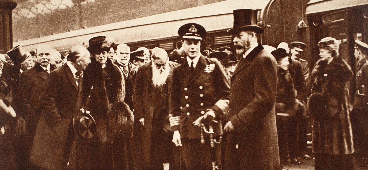 किंग एडवर्ड VIII ने ऑस्ट्रेलिया के लिए प्रस्थान करते हुए, 1920 में अपनी मां और पिता को अलविदा कहा द्वारा अंग्रेजी फोटोग्राफर
