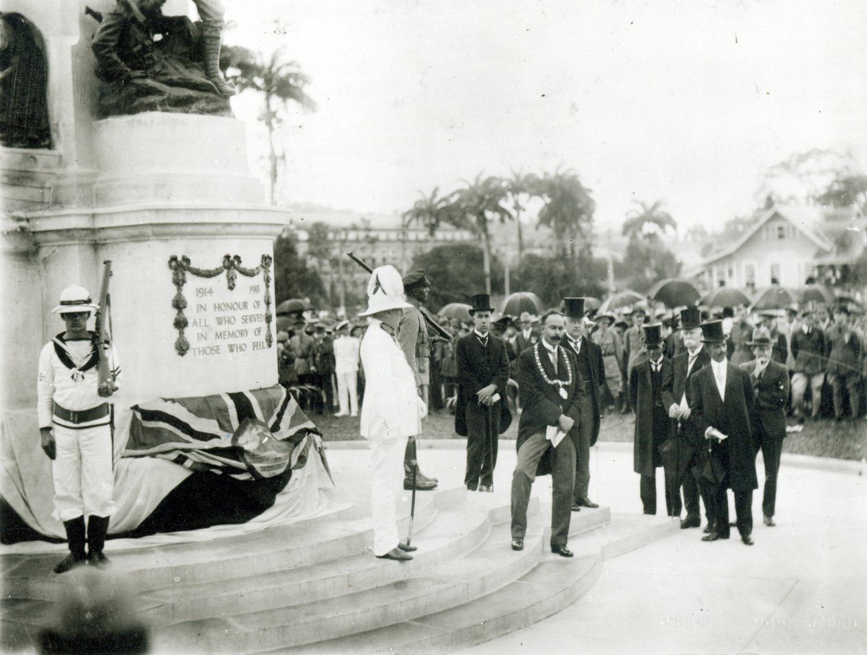 वार मेमोरियल का अनावरण, पोर्ट ऑफ स्पेन, त्रिनिदाद, 1920 द्वारा अंग्रेजी फोटोग्राफर