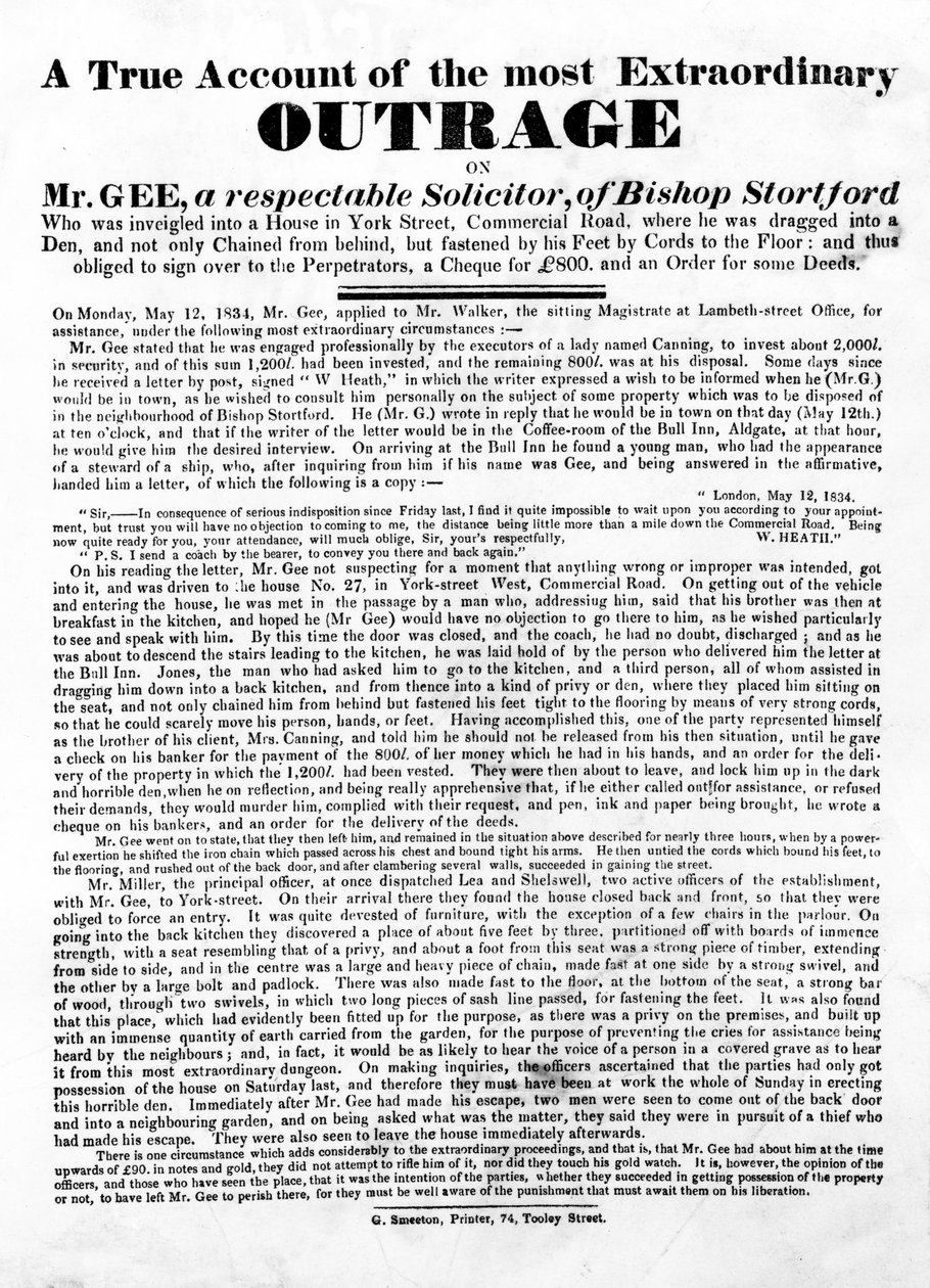 श्री जी, 1834 (लेटरप्रेस) पर सबसे असाधारण आक्रोश का एक सच खाता द्वारा अंग्रेजी स्कूल