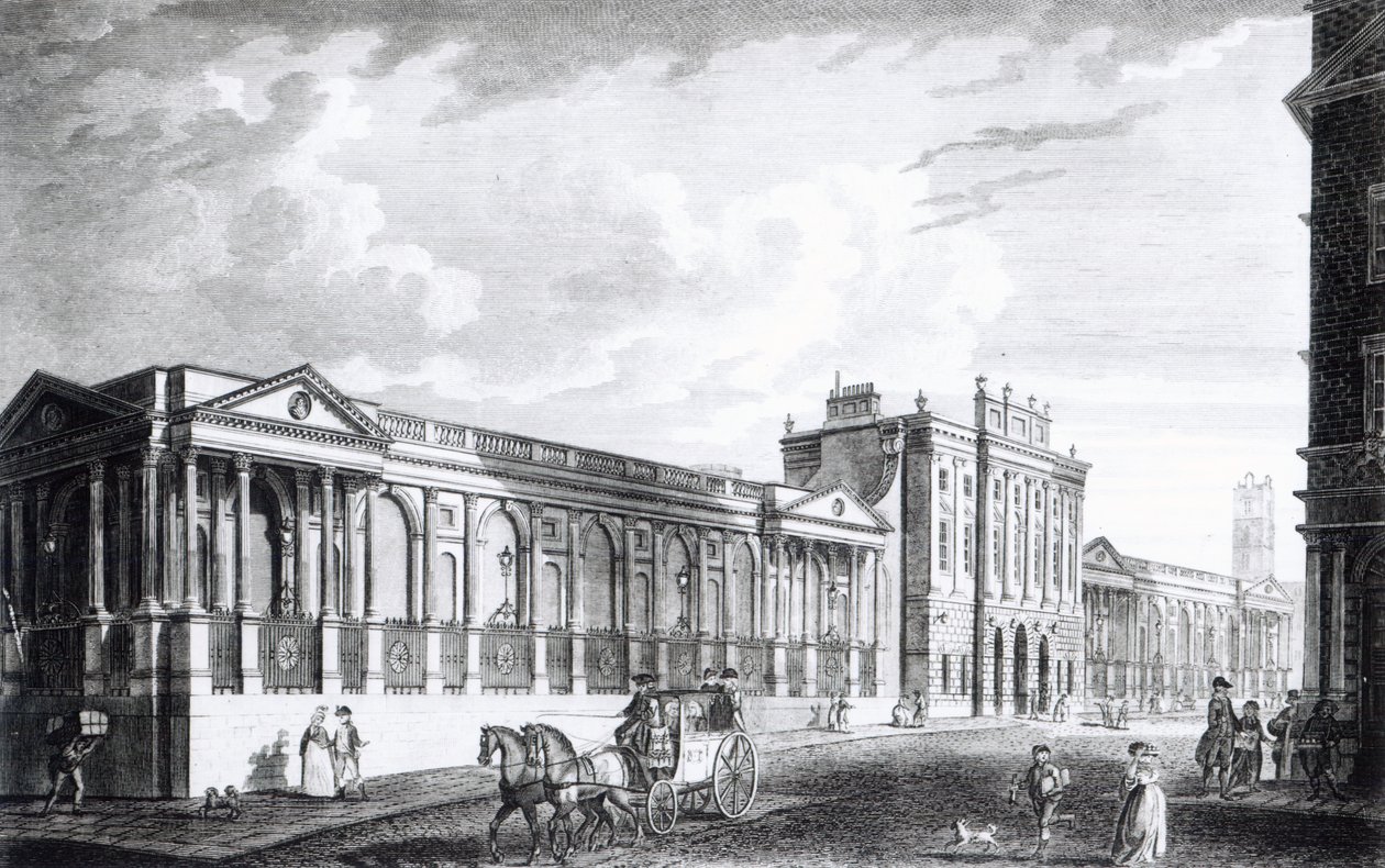 बैंक ऑफ इंग्लैंड, थ्रेडनीडल स्ट्रीट, लंदन, 1797 का एक दृश्य द्वारा अंग्रेजी स्कूल