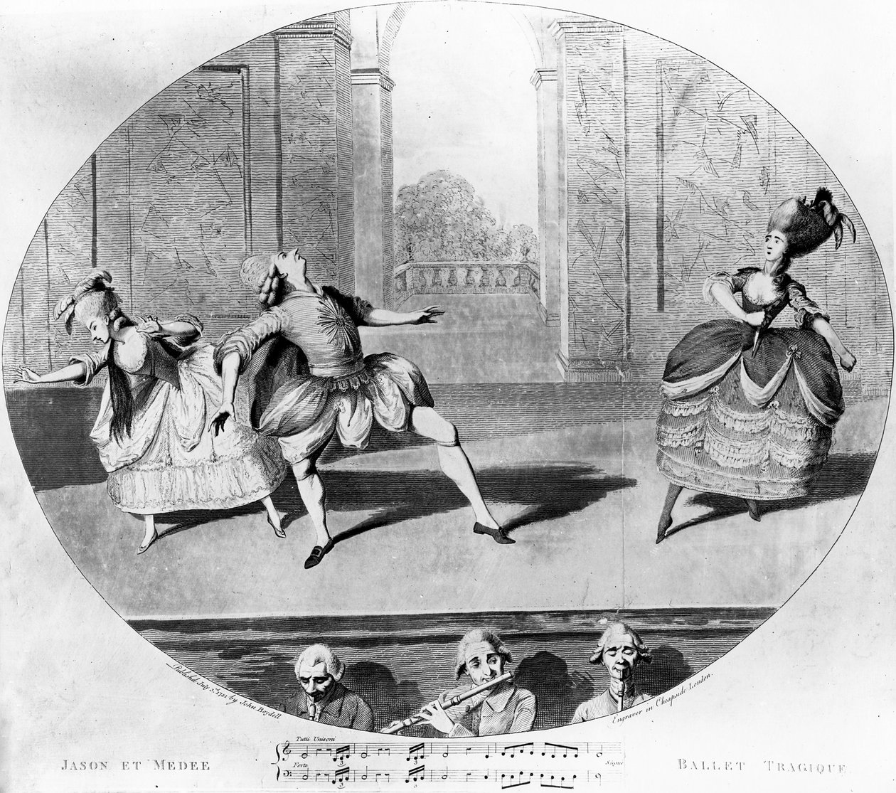 बैले का एक दृश्य the जेसन एट मेडी ’, 1781 द्वारा अंग्रेजी स्कूल
