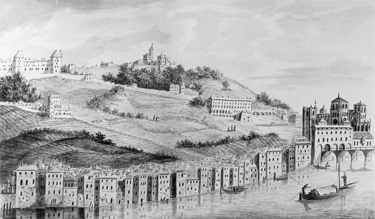 1870 में रोन से ल्योन शहर के बंदरगाह का एक दृश्य द्वारा अंग्रेजी स्कूल