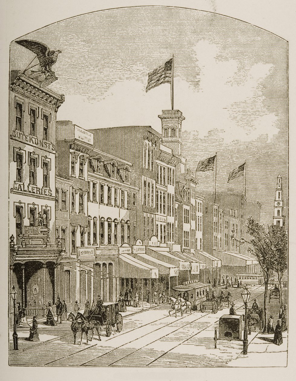 आर्कटिक स्ट्रीट, फिलाडेल्फिया, C.1870 में, धार्मिक ट्रैक्ट सोसाइटी, 1876 द्वारा प्रकाशित &39;अमेरिकन पिक्चर्स&39; से द्वारा अंग्रेजी स्कूल