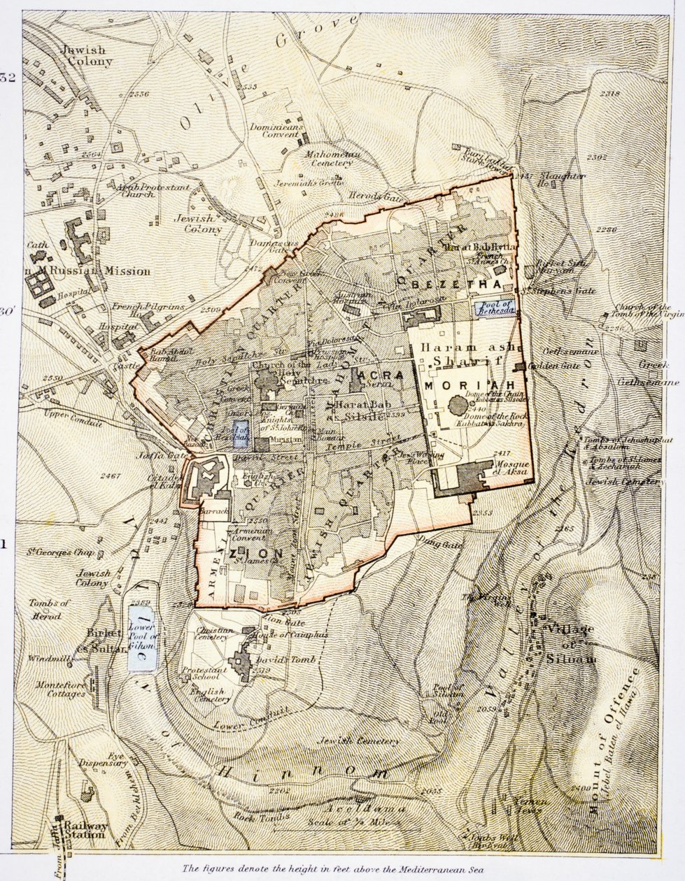 1890 में यरूशलेम का सिटी मैप, लंदन में प्रकाशित &39;द सिटिजन एटलस ऑफ़ द वर्ल्ड&39; से, c.1899 द्वारा अंग्रेजी स्कूल