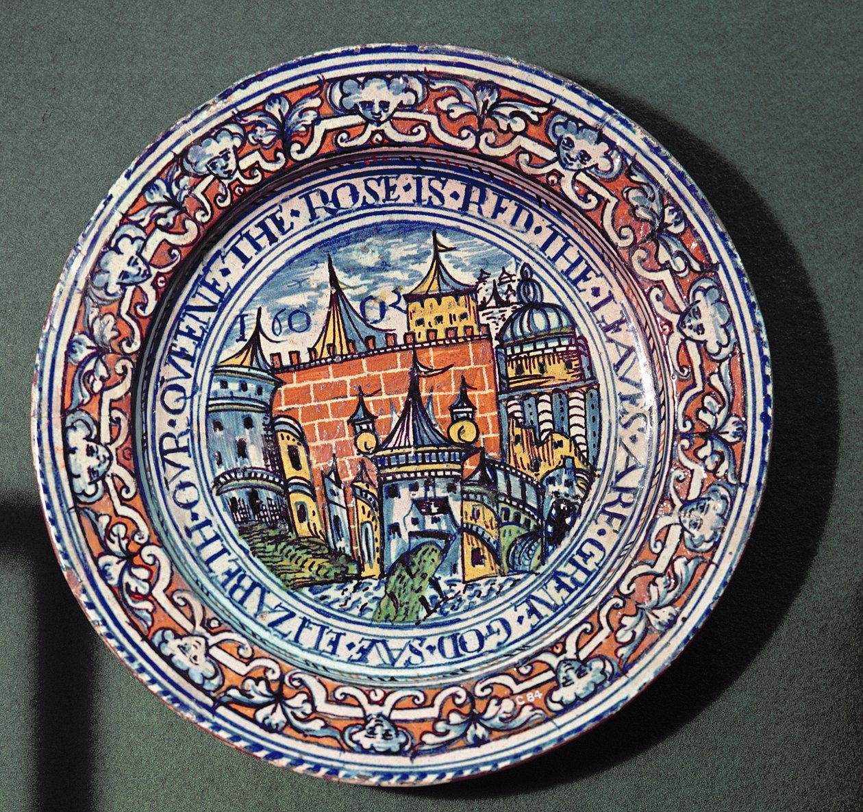 ऊपर से लंदन के टॉवर के दृश्यों के साथ Delft प्लेट, c.1600 (सिरेमिक) द्वारा अंग्रेजी स्कूल