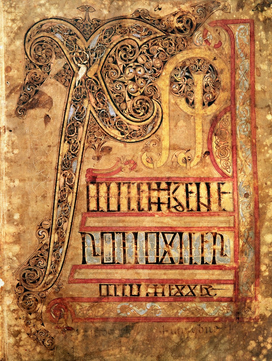 Lichfield Gospels का प्रारंभिक पृष्ठ, c.720 द्वारा अंग्रेजी स्कूल