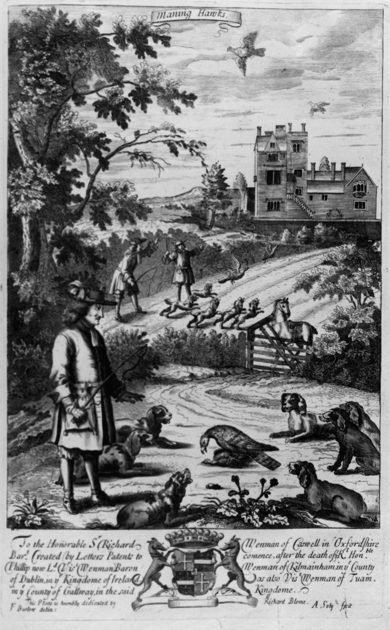 1686 में रिचर्ड ब्लोम द्वारा प्रकाशित &39;द जेंटलमैन रिक्रिएशन&39; से मैनिंग हॉक्स द्वारा अंग्रेजी स्कूल
