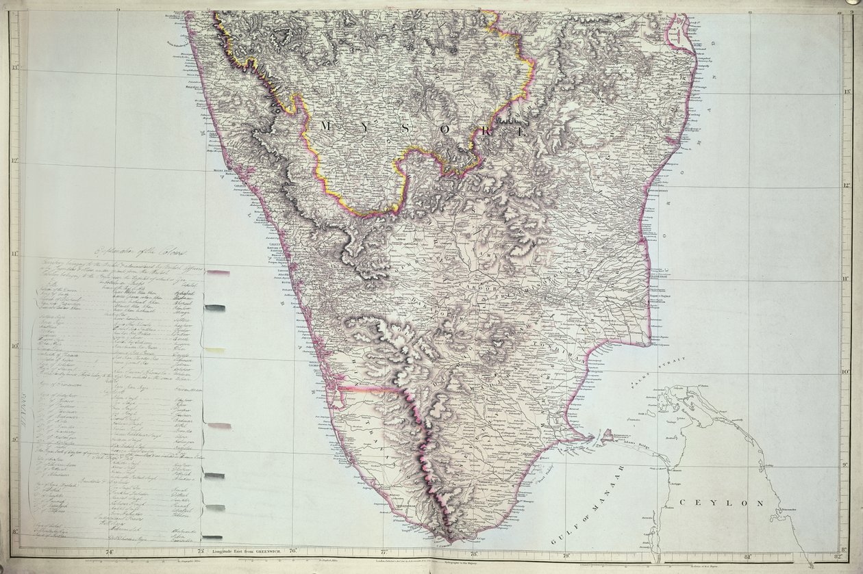 दक्षिणी भारत का नक्शा, 1816 (हाथ से नक्काशी किए गए चित्र) द्वारा अंग्रेजी स्कूल