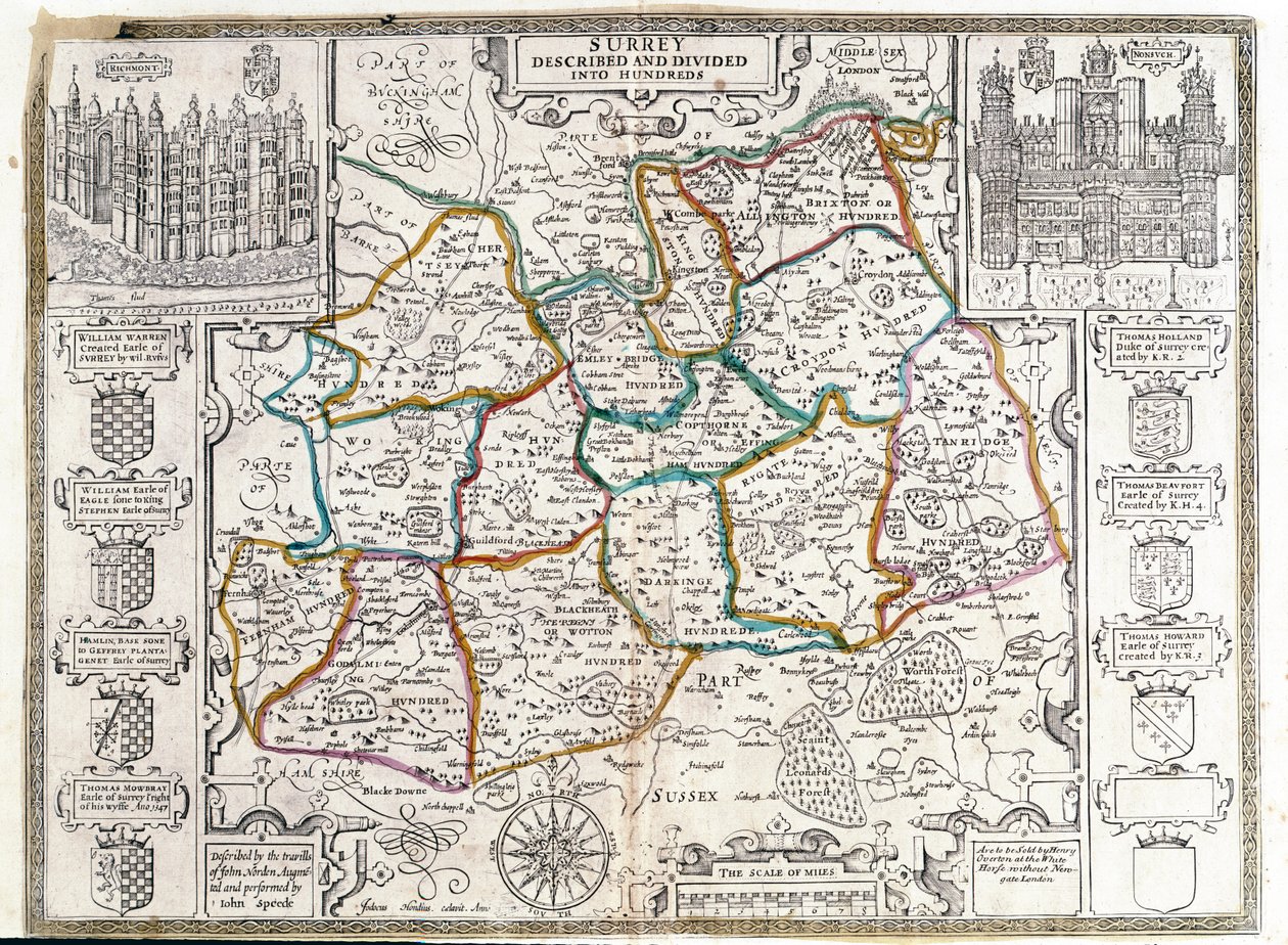 सरे का नक्शा, वर्णित और सैकड़ों में विभाजित है द्वारा अंग्रेजी स्कूल