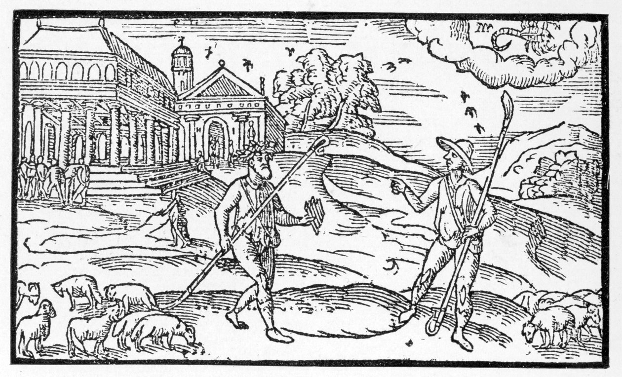 अक्टूबर का महीना, एडमंड स्पेंसर (1552-99) द्वारा &39;शेफर्ड्स कैलेंडर&39; से, 1586 में प्रकाशित मूल का नया संस्करण द्वारा अंग्रेजी स्कूल