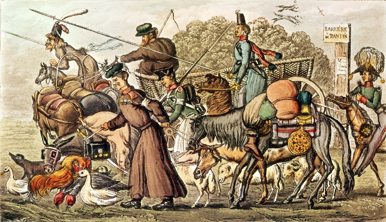 मित्र राष्ट्रों के प्रवेश का एक भाग, 1814. रूसी संसदीय, कोस्कैक्स और लूट द्वारा अंग्रेजी स्कूल