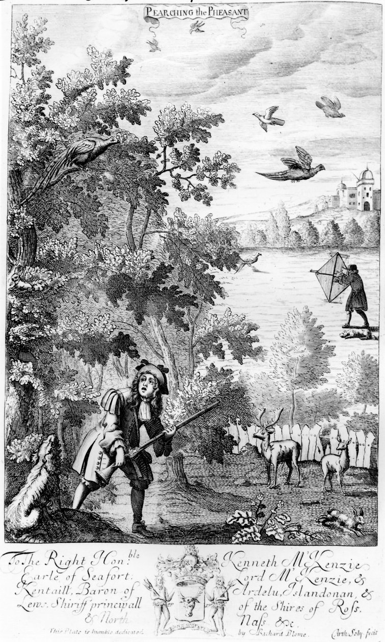 1686 में रिचर्ड ब्लोम द्वारा प्रकाशित &39;द जेंटलमैन रिक्रिएशन&39; से तीतर की खोज द्वारा अंग्रेजी स्कूल