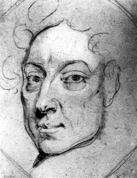 अलेक्जेंडर पोप की पोर्ट्रेट (1688-1744) (कागज पर लकड़ी का कोयला) द्वारा अंग्रेजी स्कूल