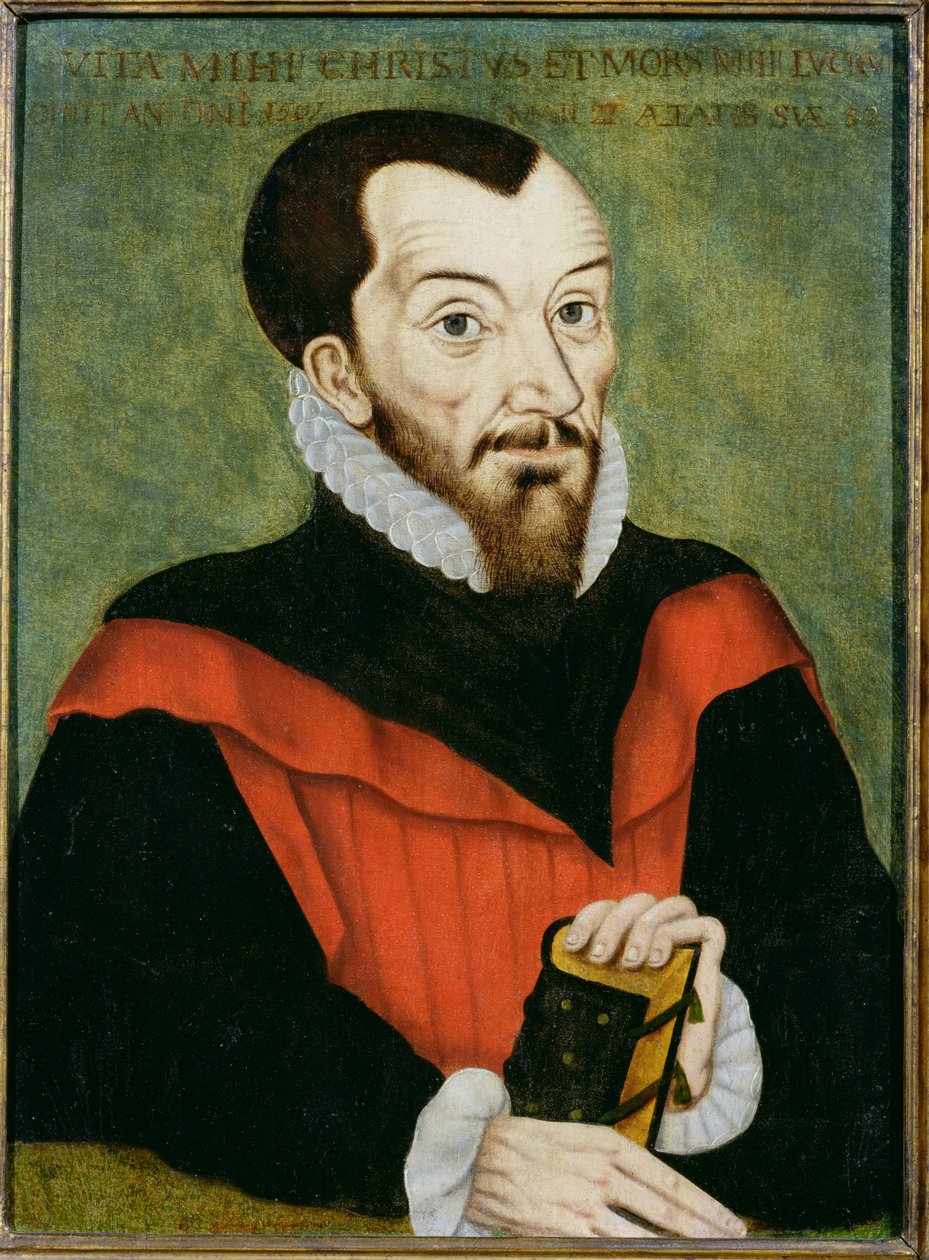 जॉन रेनॉल्ड्स का चित्रण (1549-1607) कॉर्पस क्रिस्टी कॉलेज के अध्यक्ष और बाइबल के अधिकृत संस्करण के सह-संपादक द्वारा अंग्रेजी स्कूल