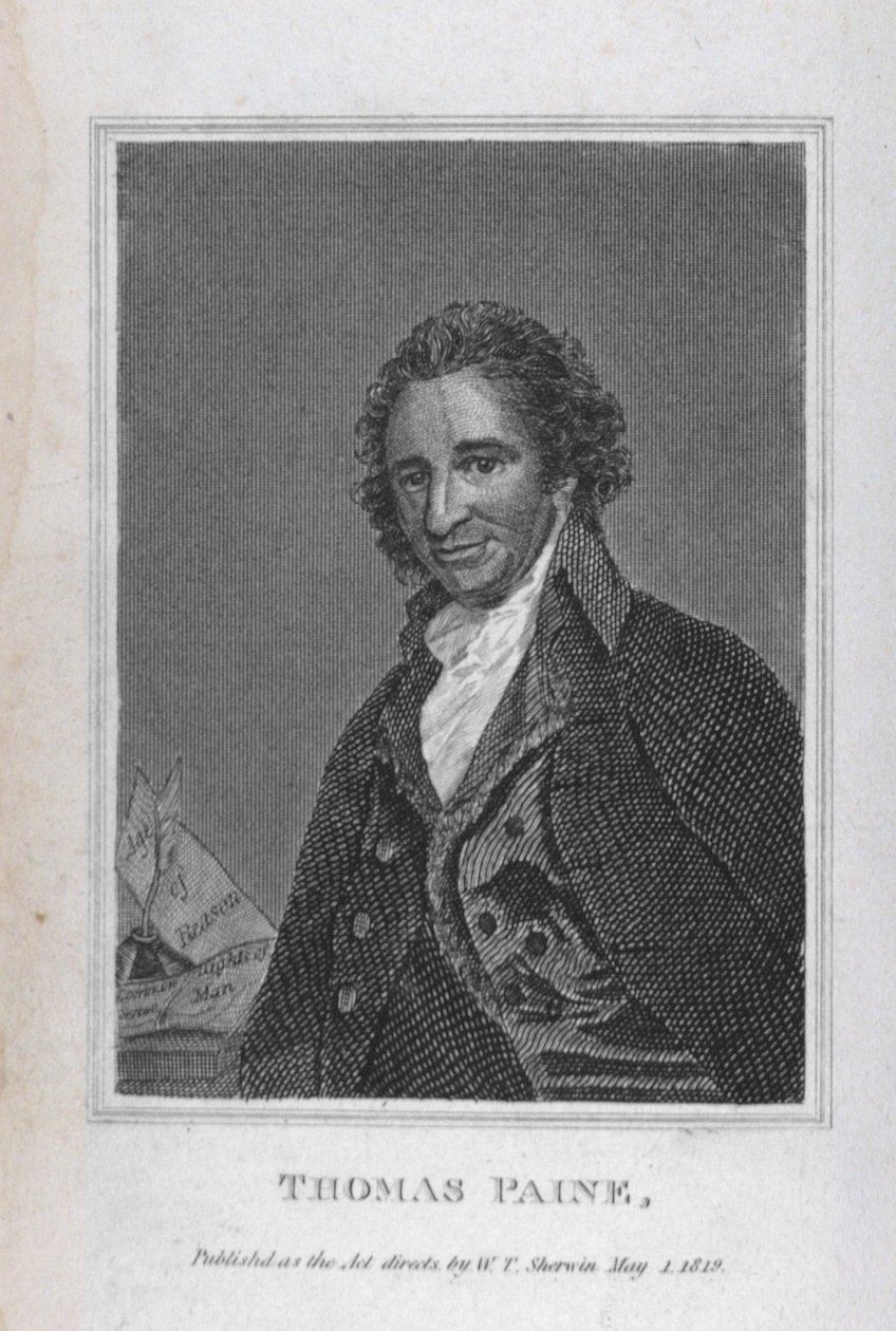 थॉमस पाइन का पोर्ट्रेट (1737-1809), पब &39;थॉमस पॉलिन के राजनीतिक कार्यों&39; के खंड I से। डब्ल्यूटी शेरविन द्वारा, 1 मई 1819 द्वारा अंग्रेजी स्कूल