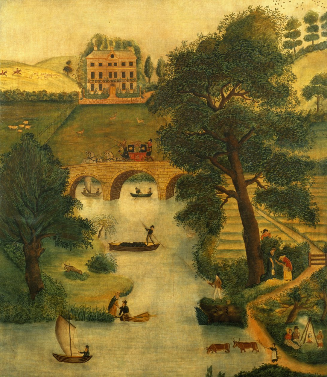 कोच और घोड़े के साथ ग्रामीण दृश्य, c.1835 द्वारा अंग्रेजी स्कूल