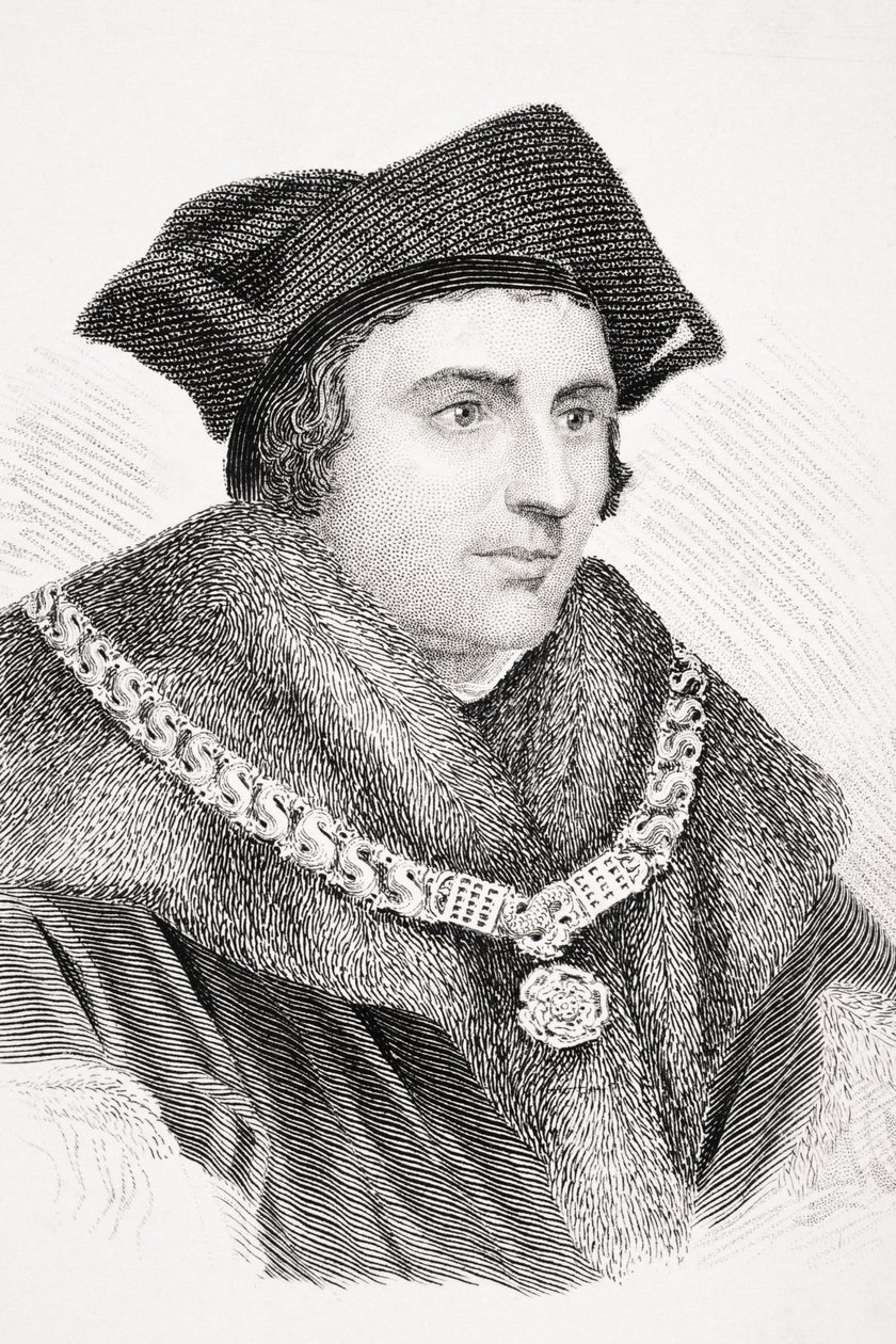 सर थॉमस मोर, लॉर्ड ब्रौघम द्वारा England ओल्ड इंग्लैंड वर्थ्स ’का चित्रण, प्रकाशित c.1880 द्वारा अंग्रेजी स्कूल