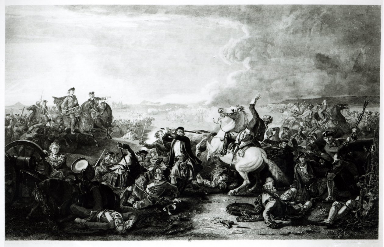 1745 में प्रेस्टनपोन की लड़ाई में कर्नल जेम्स गार्डिनर की मृत्यु (1688-1745) द्वारा अंग्रेजी स्कूल