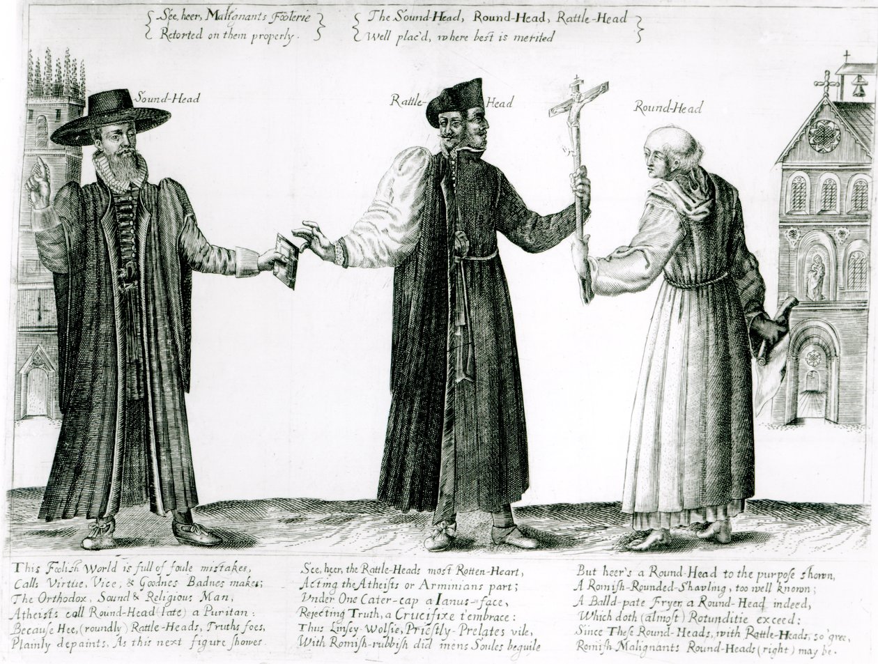 साउंड-हेड, रैटल-हेड और राउंड-हेड, 1642 द्वारा अंग्रेजी स्कूल