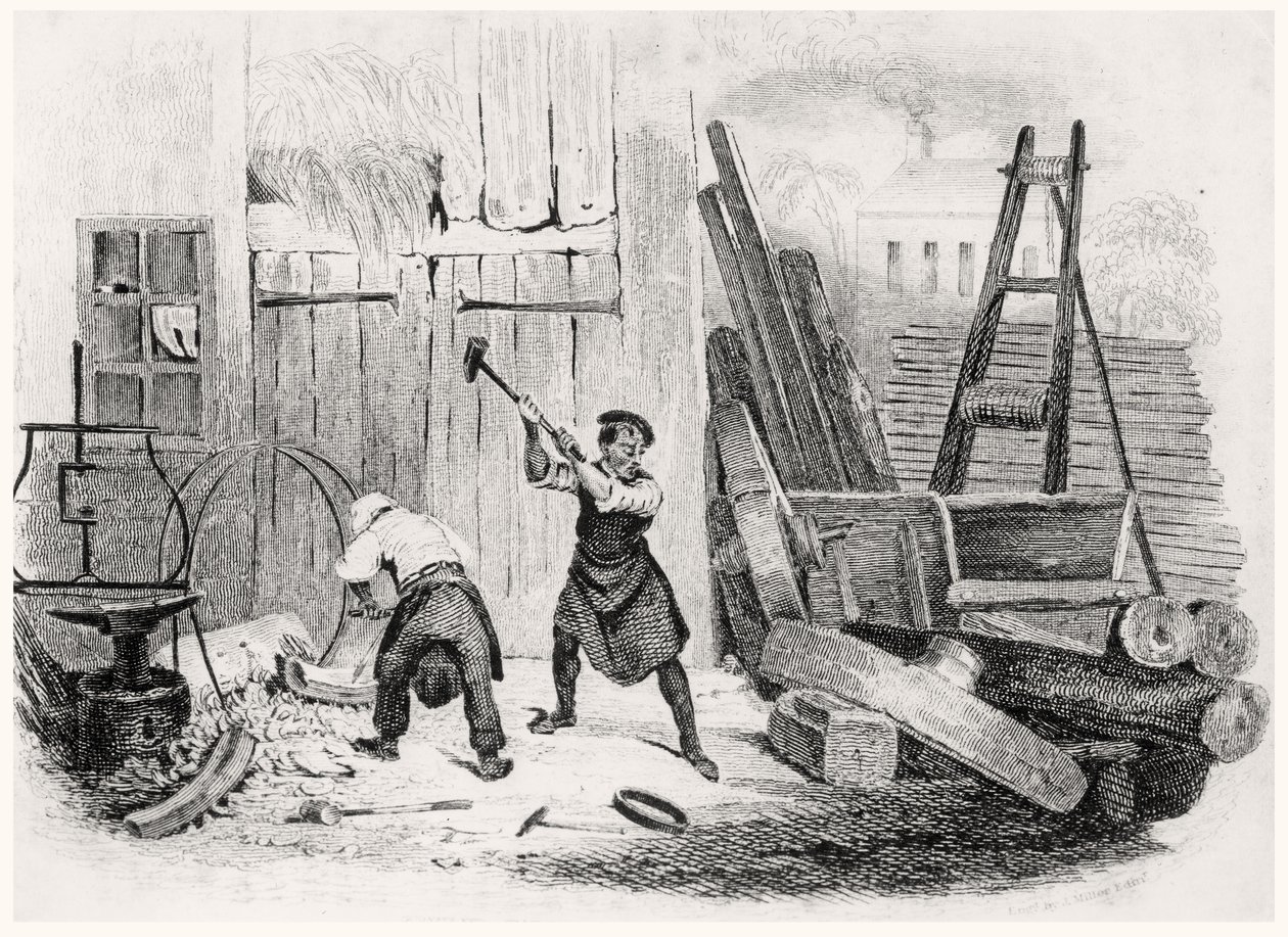 द बुक ऑफ ट्रेड्स द व्हील राइट, जे। मिलर, 1836 द्वारा उकेरी गई द्वारा अंग्रेजी स्कूल