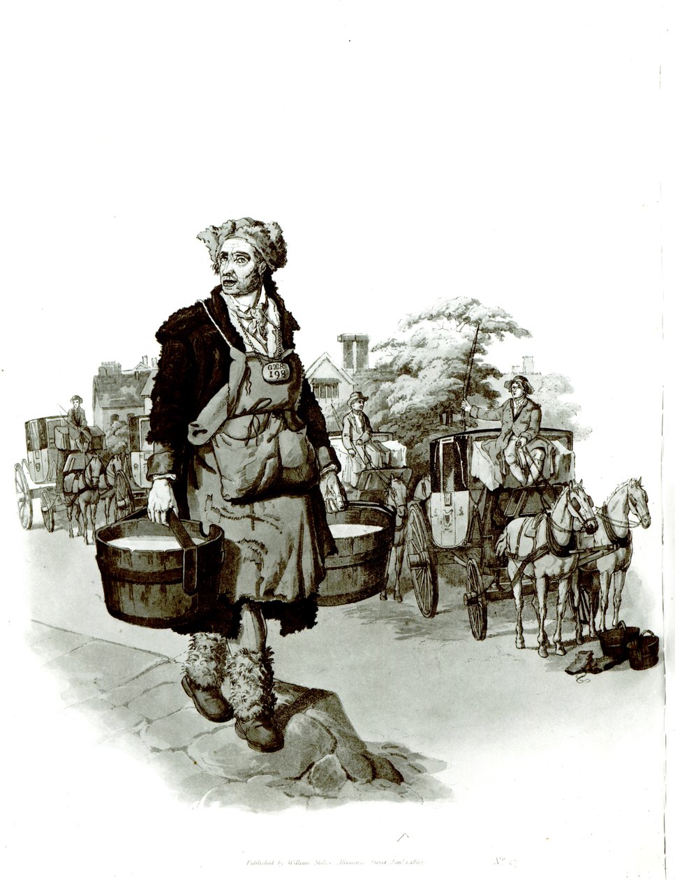 एक कोच स्टैंड में वाटरमैन, 1805 द्वारा अंग्रेजी स्कूल