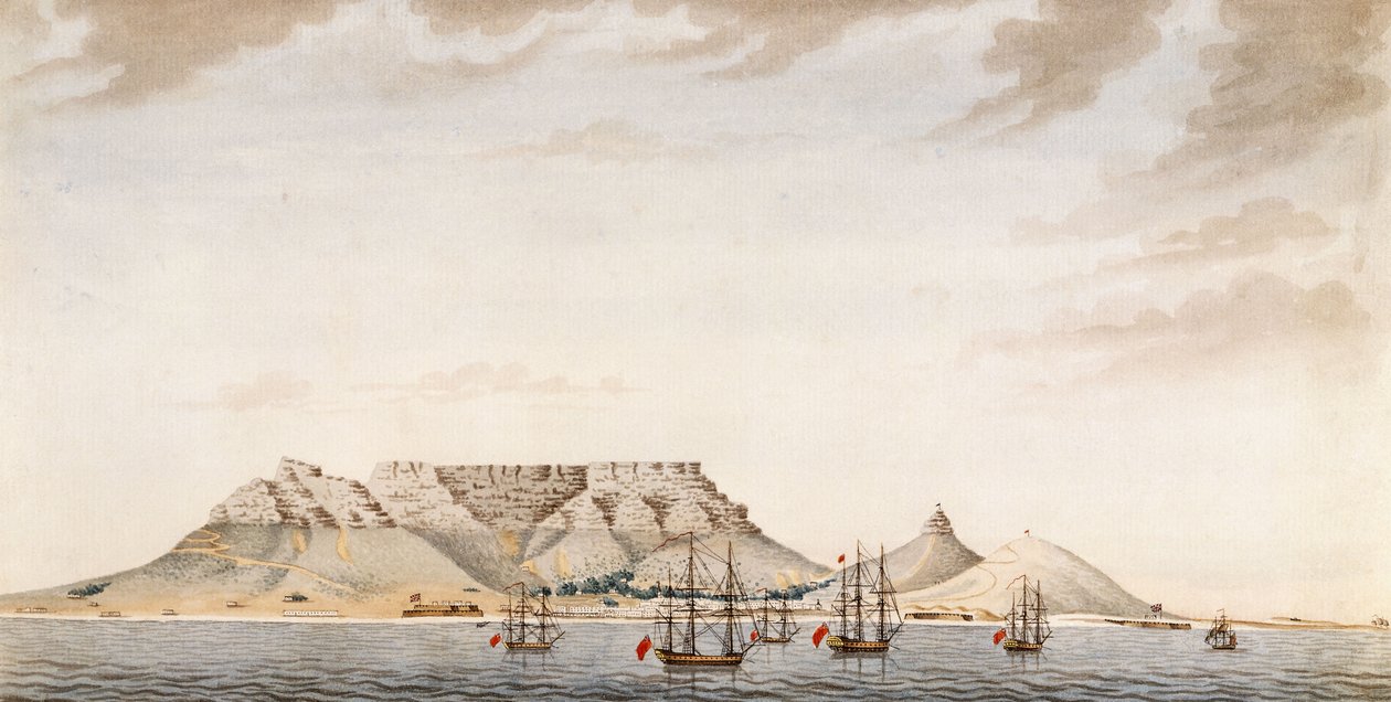 टेबल बे में एक ब्रिटिश फ्लीट, c.1780 द्वारा अंग्रेजी स्कूल
