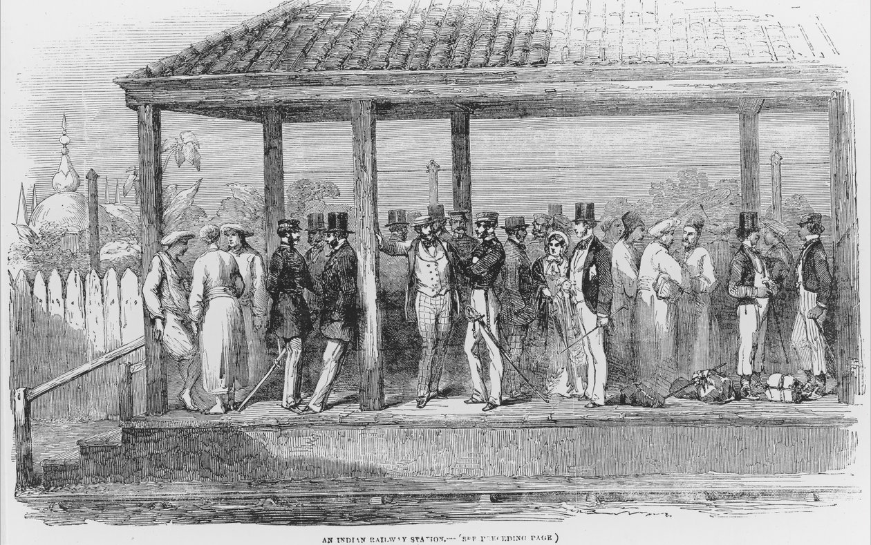 एक भारतीय रेलवे स्टेशन, 1854 द्वारा अंग्रेजी स्कूल