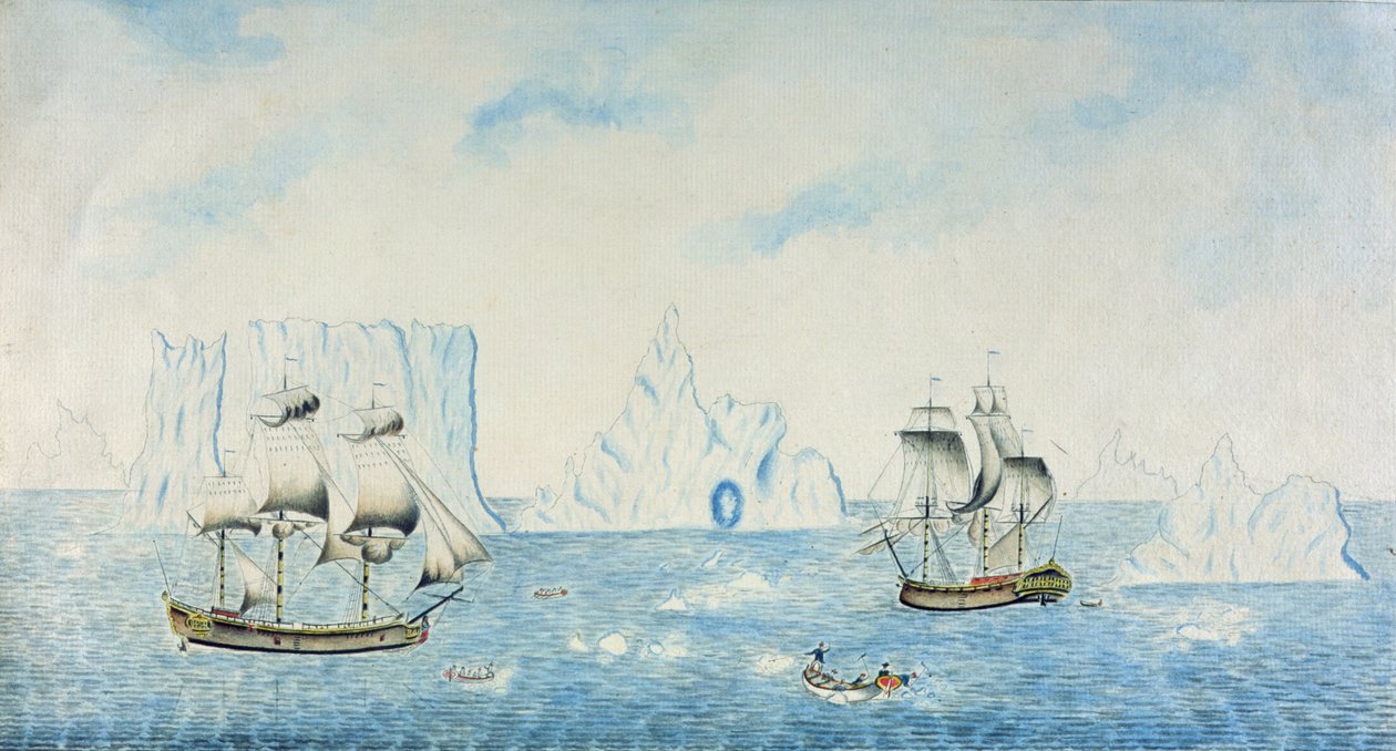 नावों का संग्रह बर्फ, c.1773 (wc कागज पर) द्वारा अंग्रेजी स्कूल