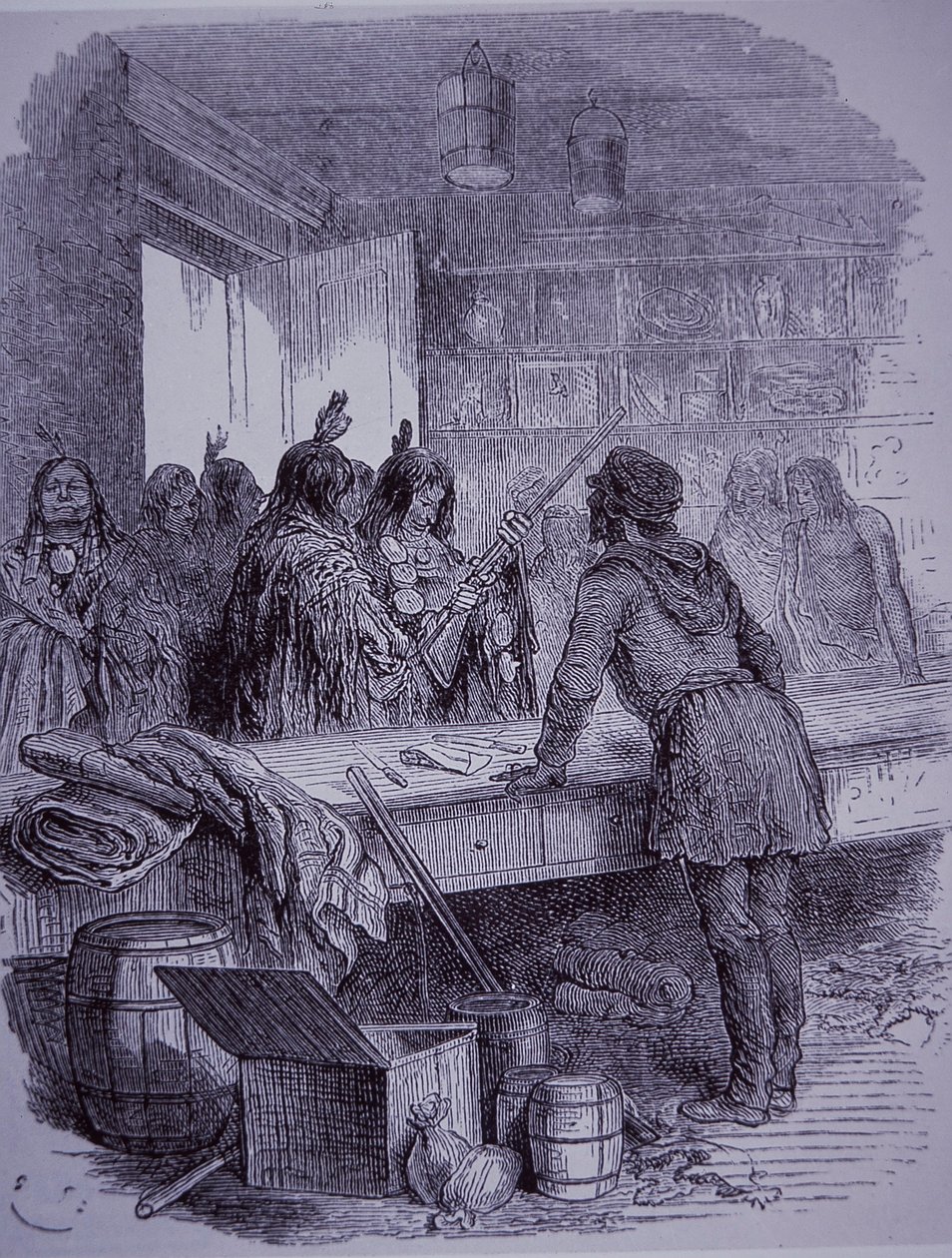 1845 में हडसन की बे कंपनी ट्रेडिंग पोस्ट द्वारा अंग्रेजी स्कूल