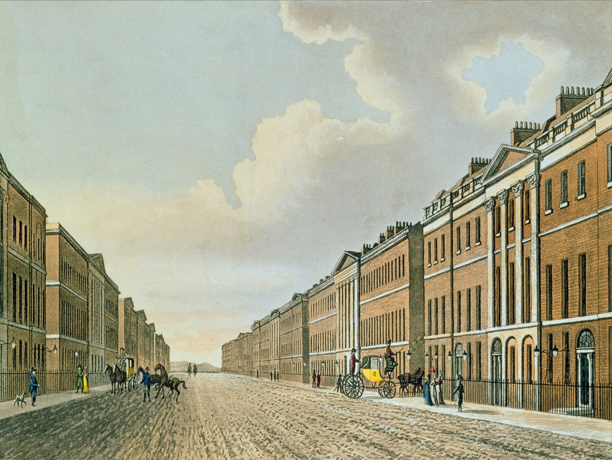 पोर्टलैंड प्लेस, c.1812 (रंगीन एक्वाटिंट) द्वारा अंग्रेजी स्कूल