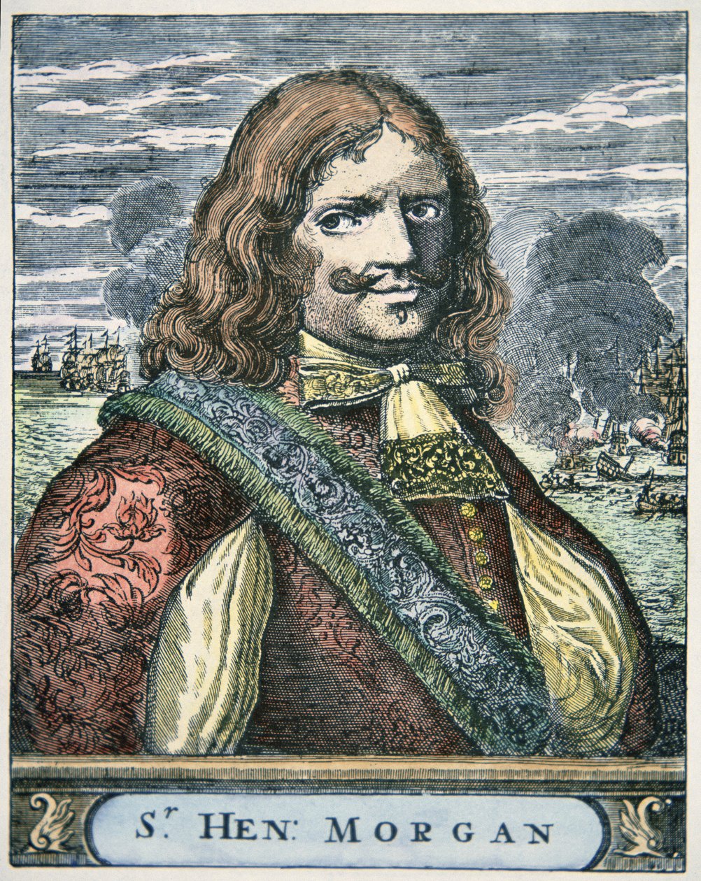 सर हेनरी मॉर्गन (c.1635-88) (रंगीन उत्कीर्णन) द्वारा अंग्रेजी स्कूल