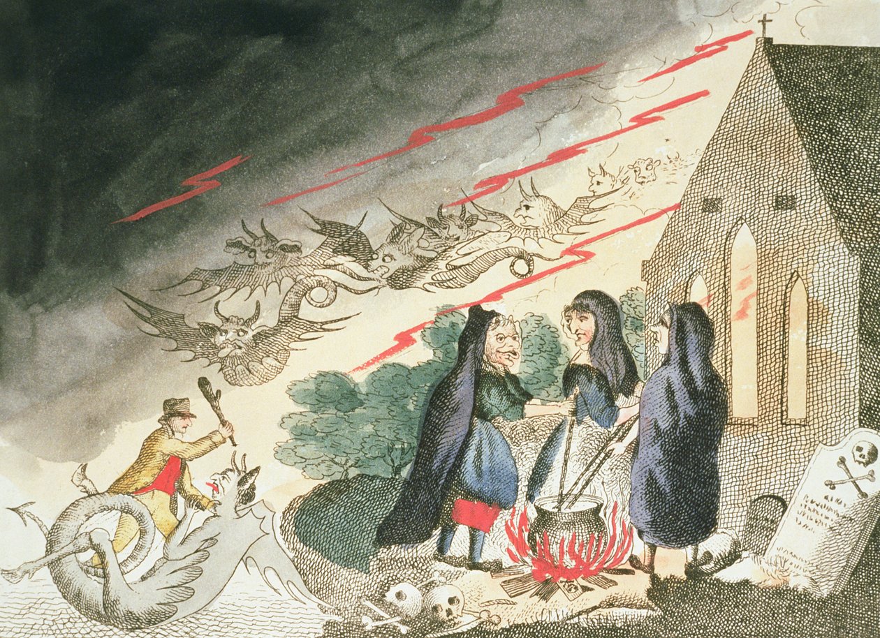 एक कब्रिस्तान में तीन चुड़ैलों, c.1790s द्वारा अंग्रेजी स्कूल