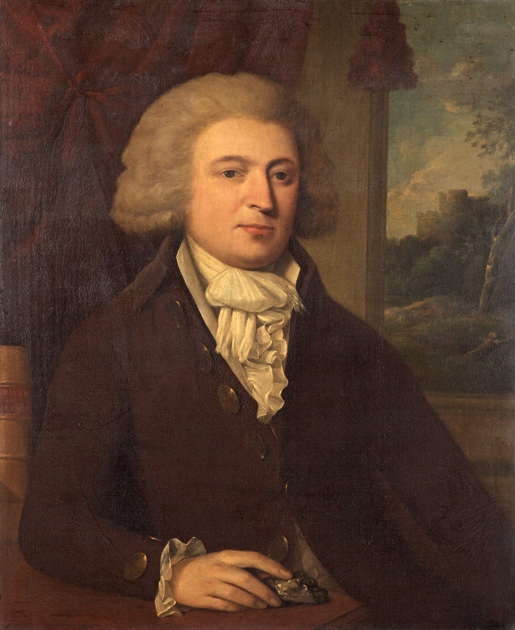 अनजान जेंटलमैन विथ ए मिनरल स्पेसिमेन, c.1790 द्वारा अंग्रेजी स्कूल