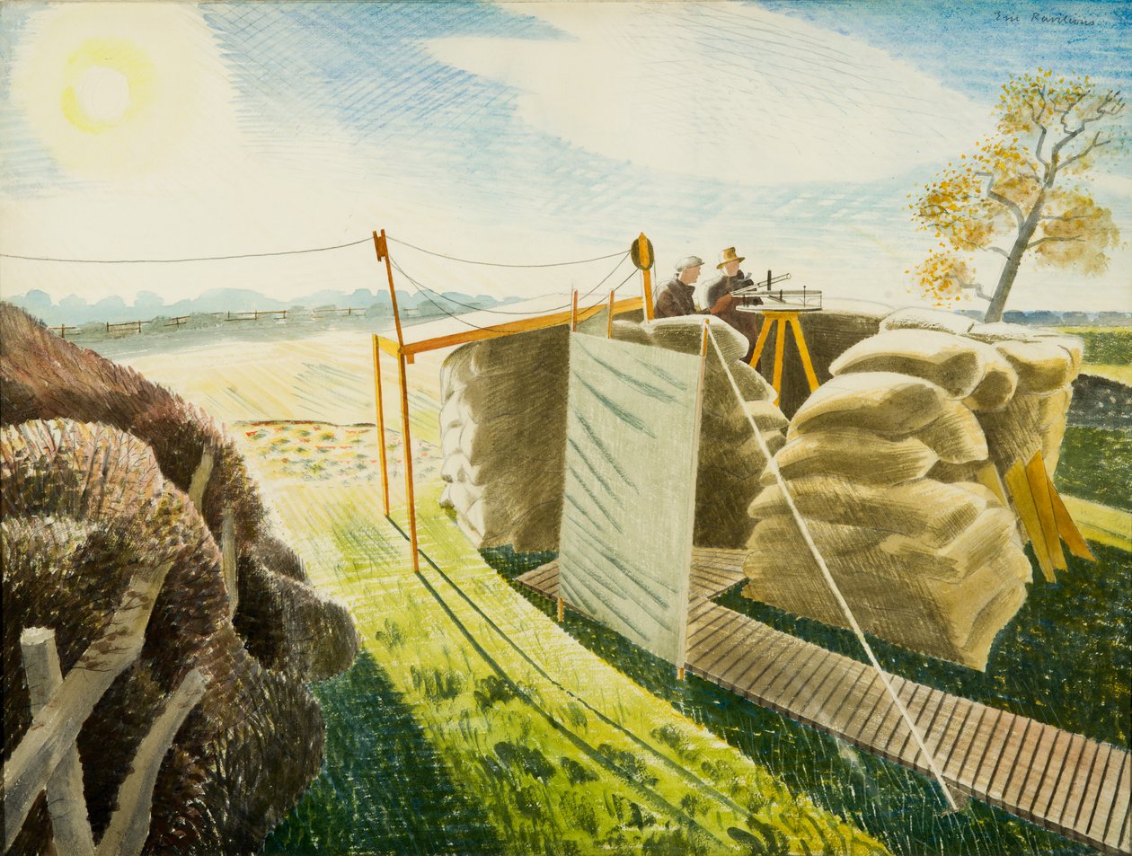 ऑब्जर्वर की पोस्ट, c.1940-42 (wc और ग्रेफाइट) द्वारा एरिक Ravilious