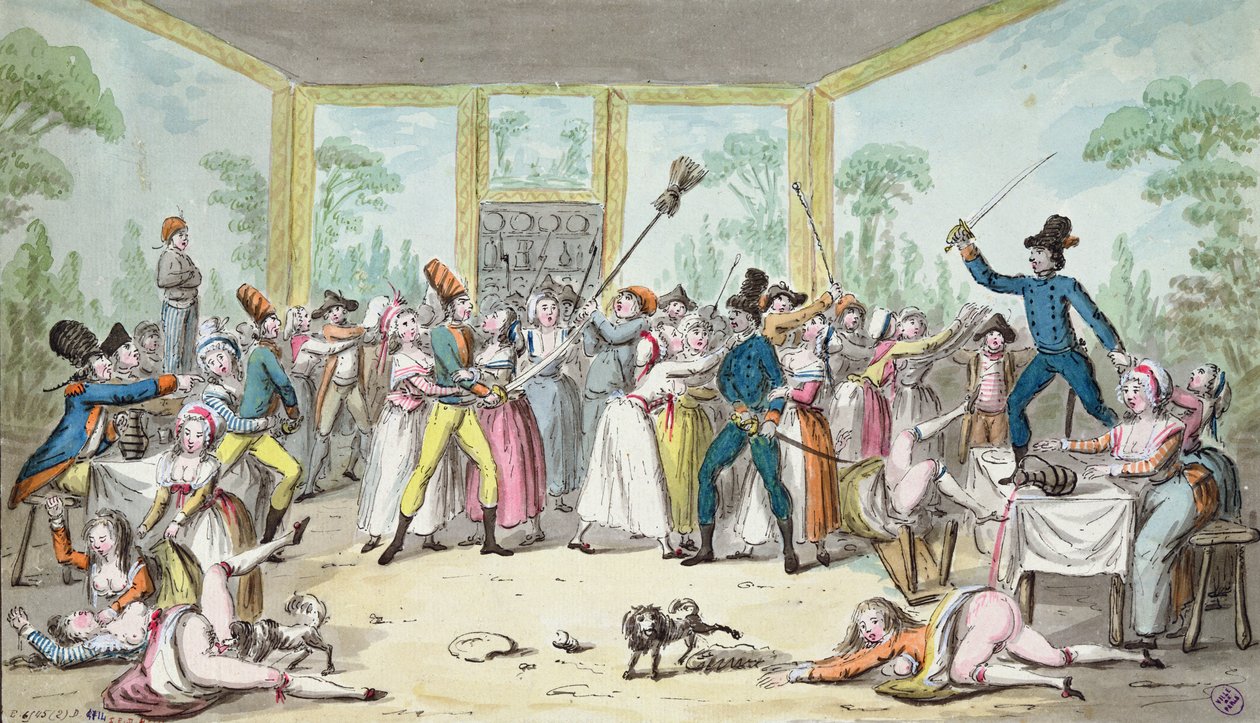 फ्रांसीसी क्रांति की अवधि के दौरान एक सराय में दंगा दृश्य, c.1789 द्वारा एटिने बेरीकोर्ट