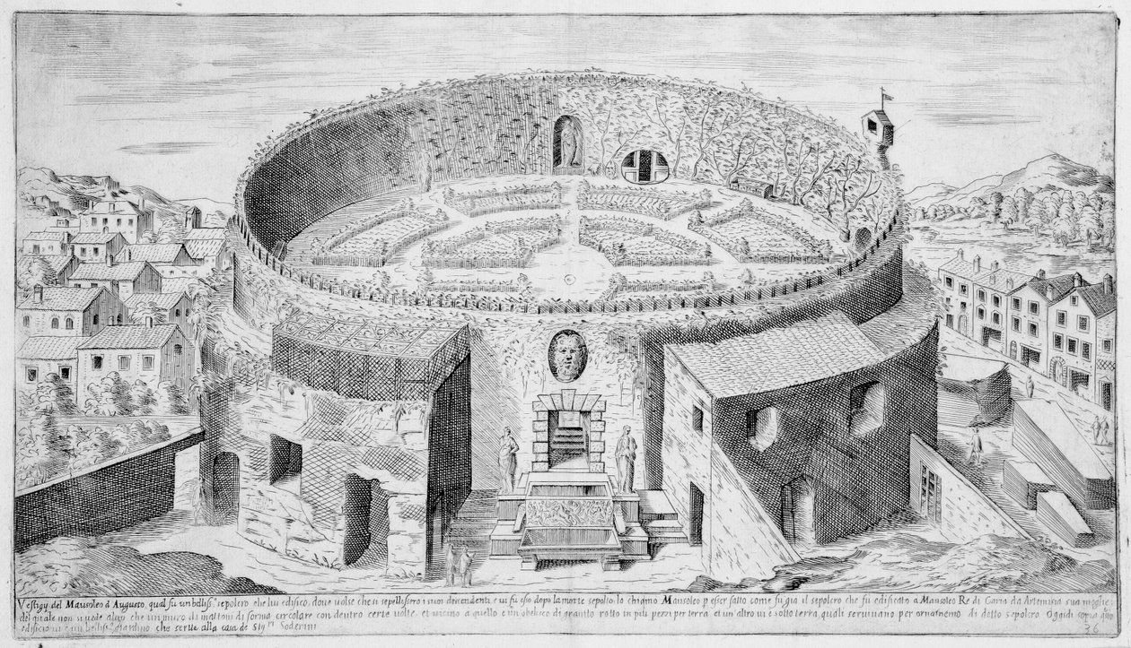 ऑगस्टस का मकबरा, रोम, &39;प्राचीन काल का रोम&39; से प्लेट 36, c.1575 द्वारा एटिने डुपेरासी