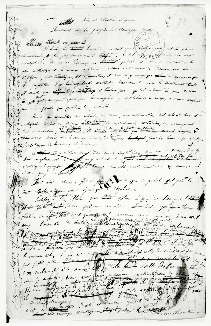 शुद्ध विश्लेषण में की गई प्रगति पर पांडुलिपि, c.1830 (कागज पर कलम और स्याही) द्वारा Evariste Galois