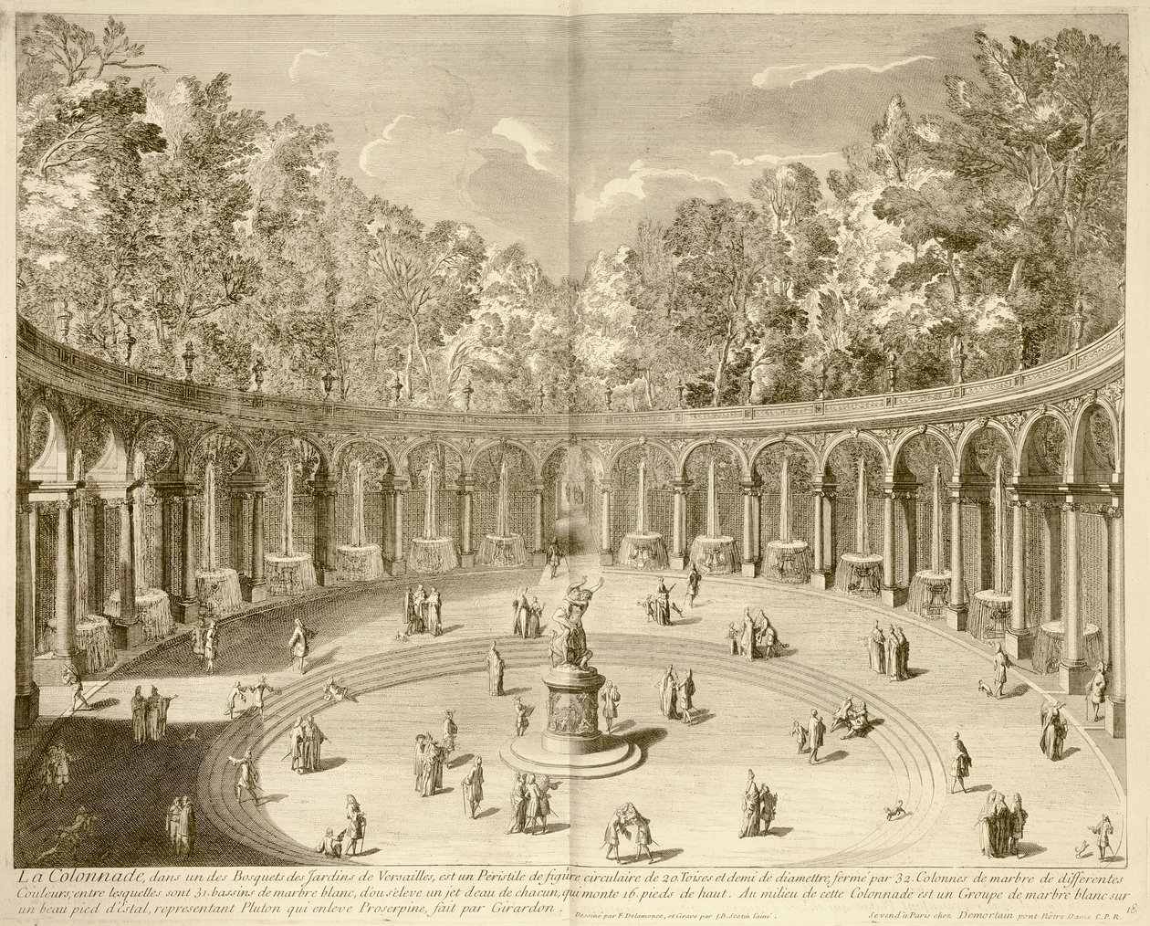 कोलोनेड, वर्साय, c.1715 (उत्कीर्णन) द्वारा एफ। (बाद में) Delamonce